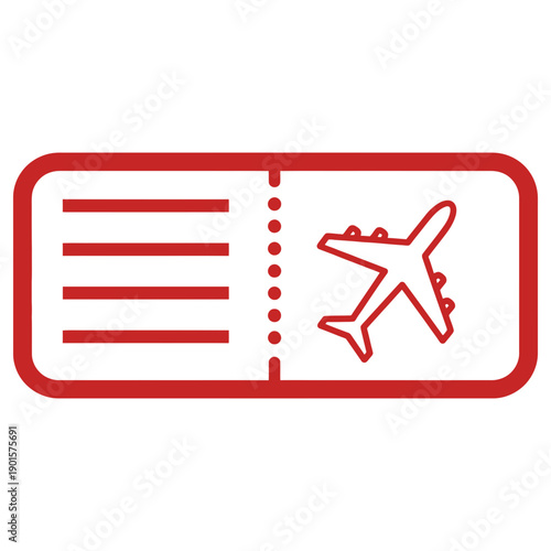 A stylized red airplane ticket is depicted against a white background.