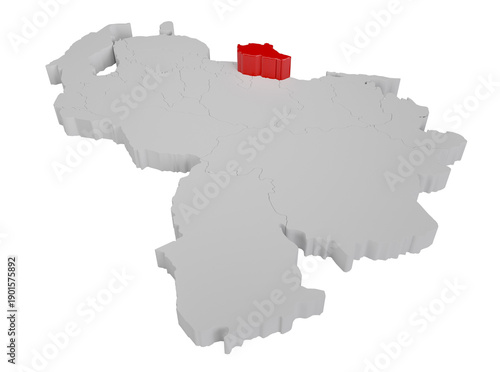 Photos 3D map of Venezuela with the state of Miranda highlighted
