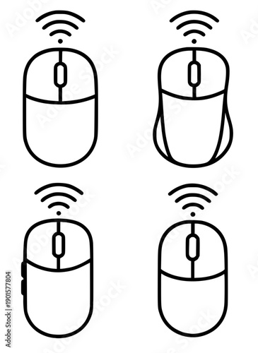 Electronic or technology icon, vector illustration of 4 wireless mouses, in outline design style