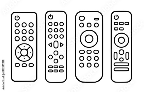 Electronic or technology icons, vector illustration of 4 remotes, in outline design style