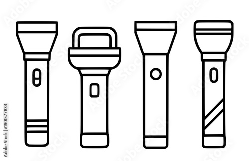 Electronic or technology icon, vector illustration of 4 flashlights, in outline design style