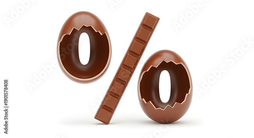 3D Easter percent symbol made of chocolate egg halves