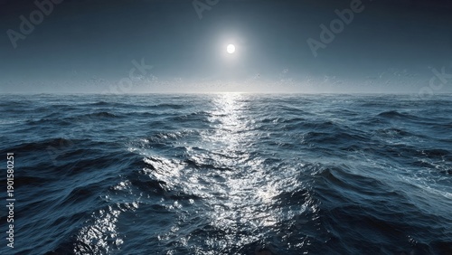 Ocean Serenity: Capturing the vastness and tranquil beauty of the open ocean under the bright sun. The image portrays a sense of calmness and boundless horizons.