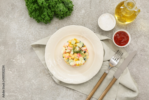 Plate of salad with crab st...