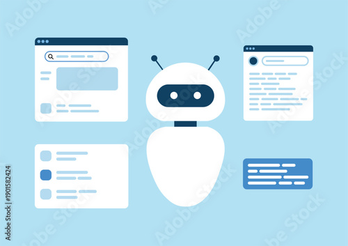 AI chatbot assistant interface with robot and chat UI conversation technology