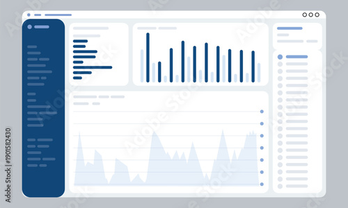 Business analytics dashboard interface with charts graphs and data report UI