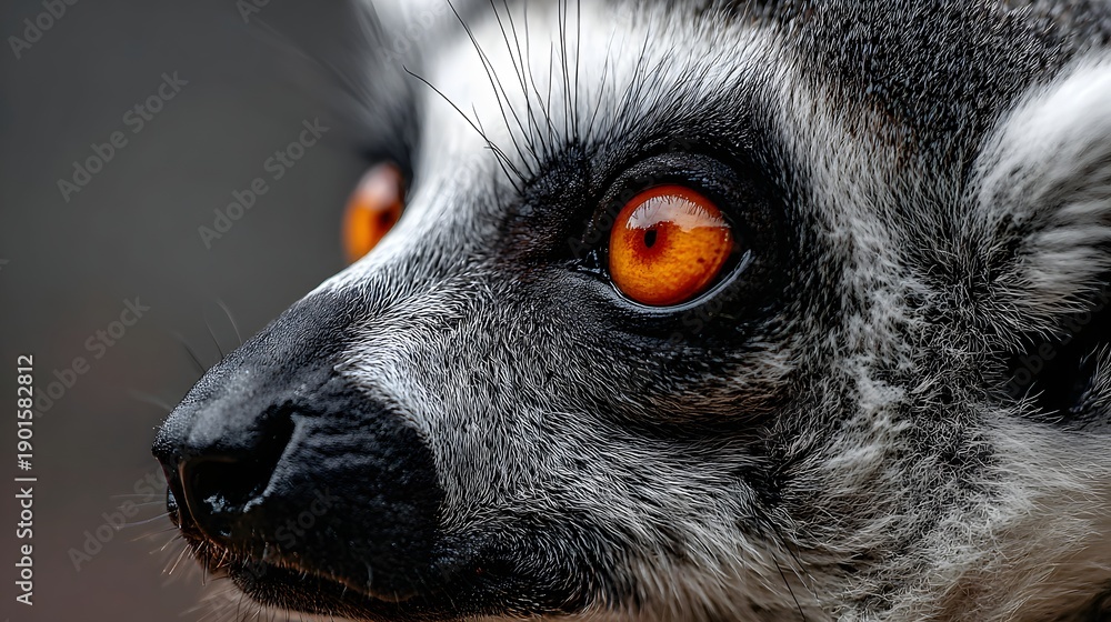 Naklejka premium Close-up of a Ring-tailed Lemurs Intense Gaze, Captivating Orange Eyes.