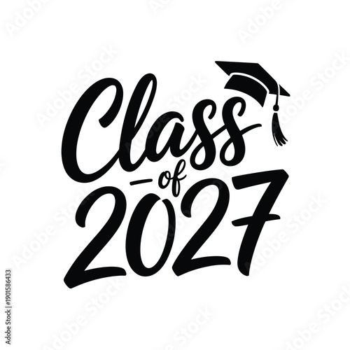 A graphic design celebrating the Class of 2027 with a graduation cap and tassel