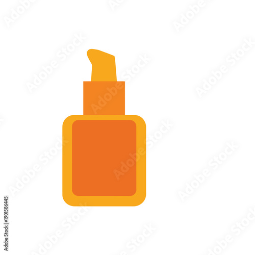 An orange bottle with a pump on a white background, used for dispensing liquids such as soap or lotion.