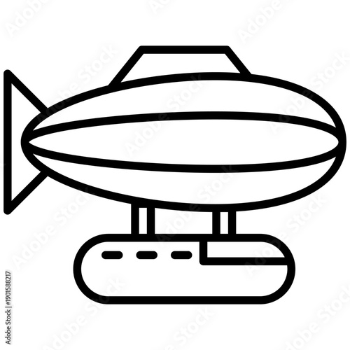 Black line icon zeppelin airship. Minimalist transportation and vehicles outline symbol design.