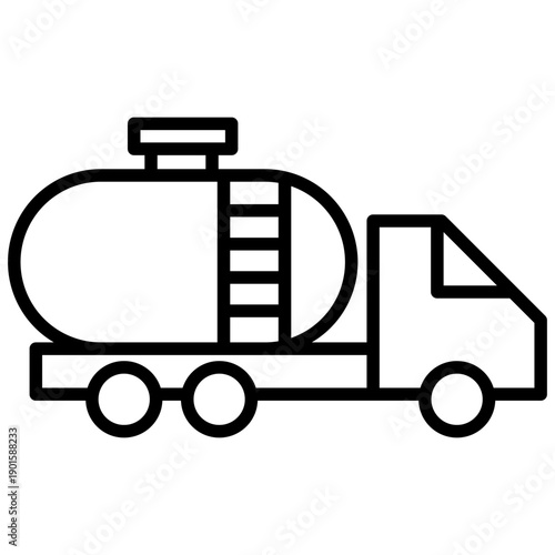 Black line icon fuel tank truck. Minimalist transportation and vehicles outline symbol design.