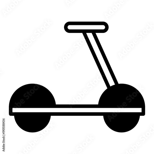 Black icon kick scooter. Minimalist transportation and vehicles semi solid symbol design.