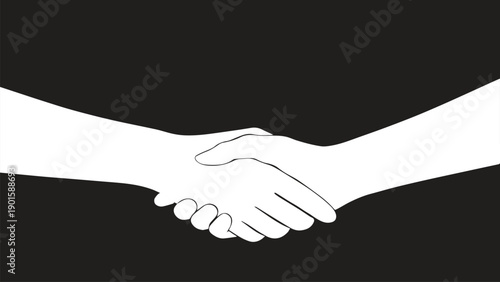 Minimalist White Handshake Icon Isolated on Black - Partnership and Trust Symbol