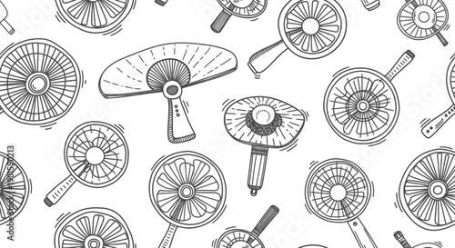 Vintage Fans Pattern Design, Graphic Illustration, Digital Environment, Creative Viewpoint, Home Decor Concept