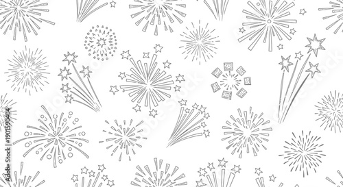 Celebratory Fireworks Display, Colorful Patterns, Night Sky, Digital Illustration, Festive Atmosphere, Aerial View, Celebration Theme