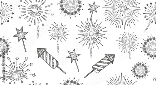 Festive Explosions of Color, Night Sky, Graphic Design, Joyful Atmosphere, Dynamic Viewpoint