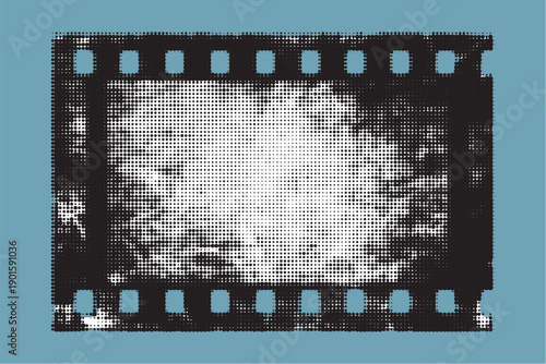 Halftone Film Strip With Cloudy Sky Pattern On Blue Background