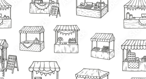 Colorful Market Stalls Displaying Fresh Produce and Crafts at a Vibrant Outdoor Fair