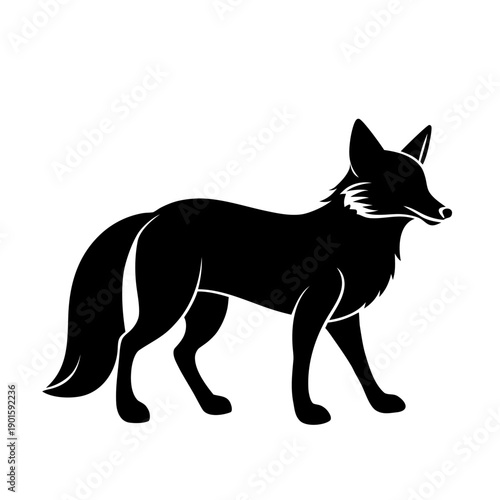 Fox Silhouette, Black silhouette of a fox facing left, with bushy tail and pointed ears.