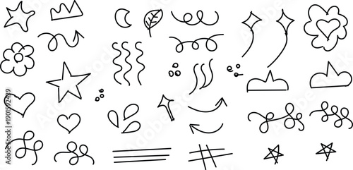 Collection of hand drawn doodle symbols and shapes