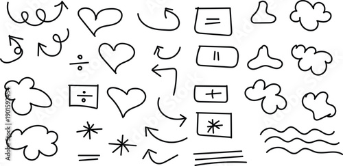 A collection of 25 hand drawn symbols and icons