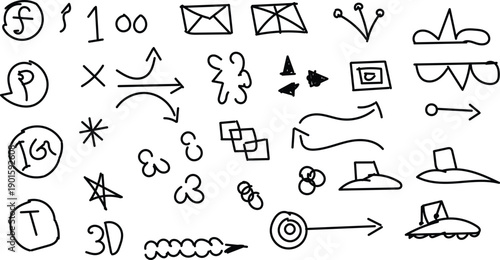 Collection of hand drawn icons and symbols