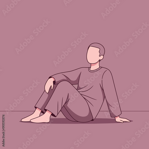 Person sitting, relaxed pose, plain background, minimalist illustration