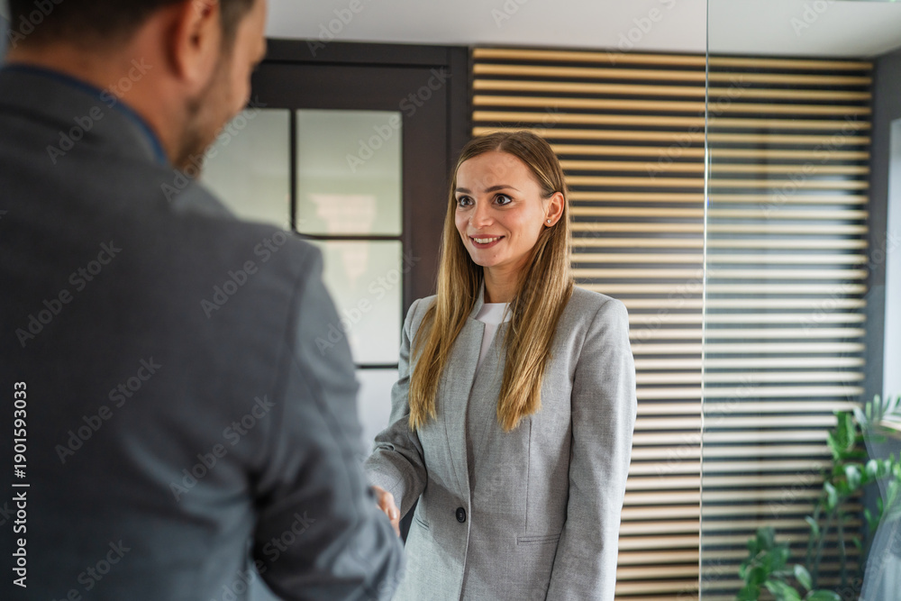 Fototapeta premium Business professionals shaking hands completing a successful agreement
