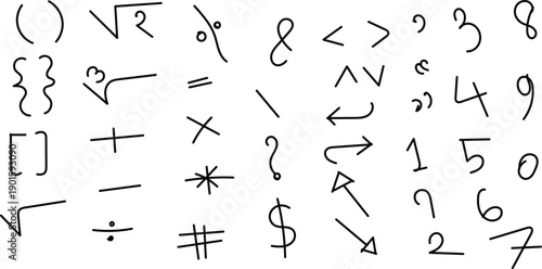 Handwritten mathematical symbols and numbers