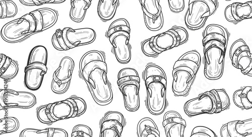 Colorful Flip-Flops Arrangement, Creative Design, Graphic Art, Relaxed Atmosphere, Top View, Fun Concept