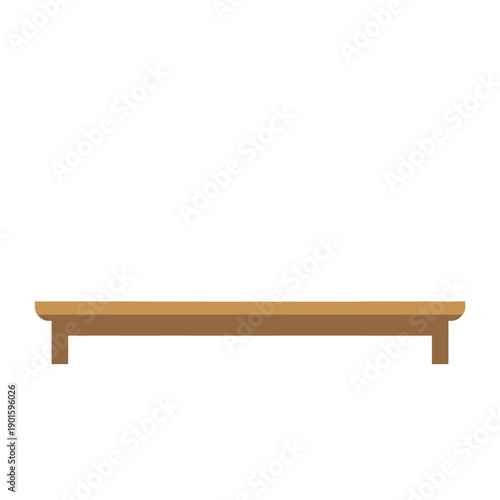 A simple wooden bench with a minimalist design against a plain white background