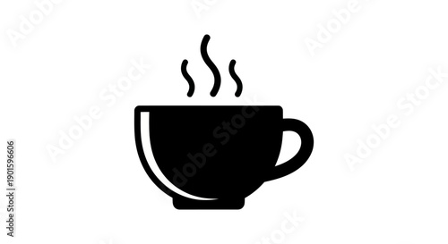 Black coffee cup icon on white background