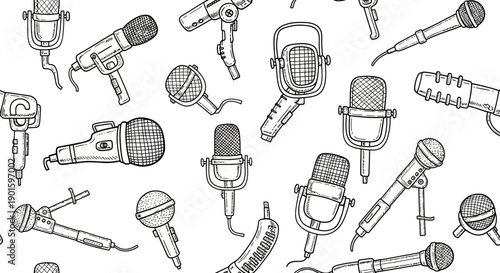 Creative Event, Microphones, Music Studio, Illustration, Artistic Environment, Aerial View, Sound Concept