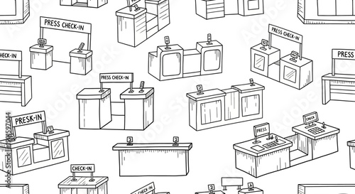 Sketch of Reception Desks, Check-In Counters, and Service Areas in Various Styles for Business Use