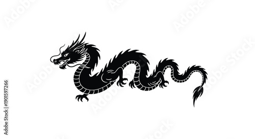 Majestic black silhouette of a traditional Chinese dragon, embodying ancient mythology, power, and cultural symbolism