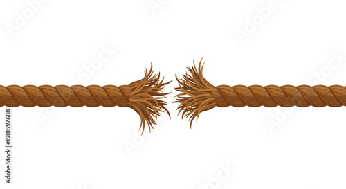 Strong Brown Rope Snapped and Fraying at the Breaking Point, Symbolizing Failure, Weakness, and the End of Connection