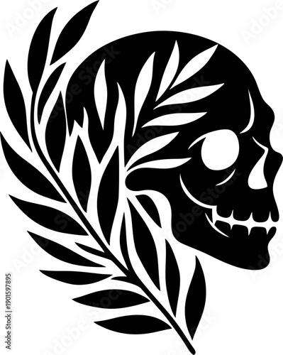 Skull Profile Laurel Emblem.eps