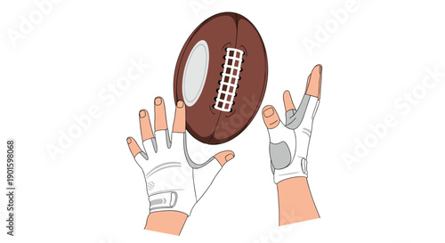 Gloved hands poised to catch or throw a football, emphasizing grip and precision during an active and focused moment in