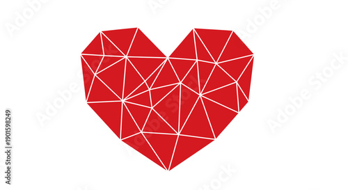 Red polygonal heart with abstract geometric facets a modern symbol of love and passion ideal for graphic design and Valentines Day concepts