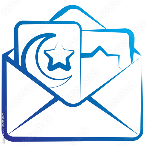 Eid Envelope Gradient Hand Drawn Icon, Mini Illustration For Modern Concept, Print, Ui, Ux Kit, Web And App Development. Vector Related To Ramadan, Eid Al-Fitr, Eid Al-Adha And More