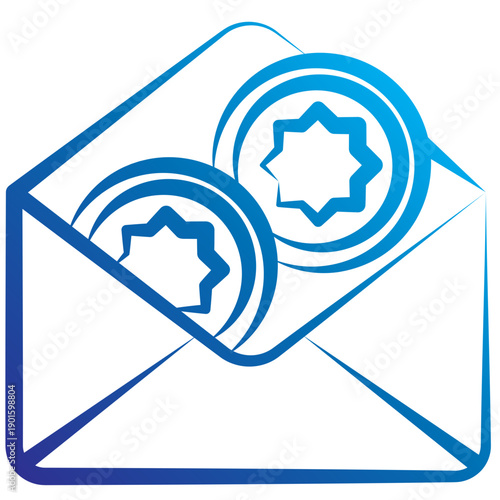 Eid Envelope Gradient Hand Drawn Icon, Mini Illustration For Modern Concept, Print, Ui, Ux Kit, Web And App Development. Vector Related To Ramadan, Eid Al-Fitr, Eid Al-Adha And More