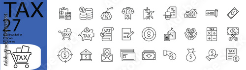 Tax line editable icon set. Editable stroke. Vector illustration.
