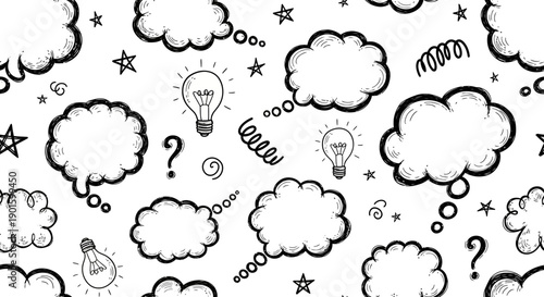 Creative Thoughts, Light Bulbs, Speech Bubbles, Graphic Design, Abstract Background