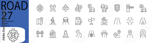 Road line editable icon set. Editable stroke. Vector illustration.