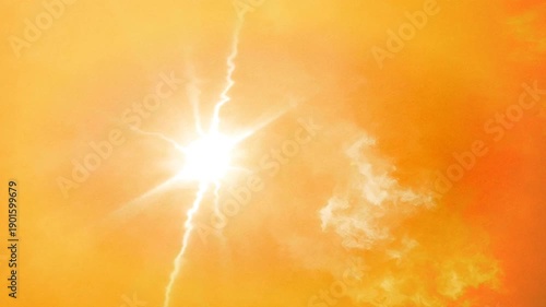 Orange sky background and melting sun. Heat wave concept. Extreme weather. Impact of global warming.
