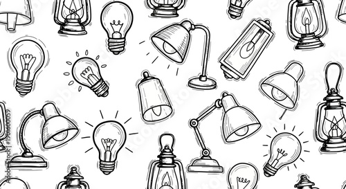 Creative Light Bulb Illustrations Showcasing Various Designs in a Unique Patterned Layout