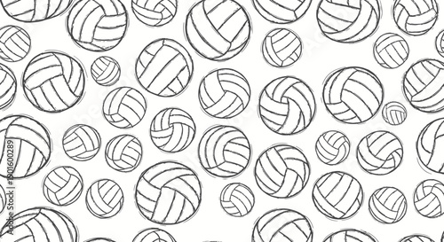 Creative Volleyball Pattern Design, Sports, Digital Art, Minimalist, White Background, Top-Down View, Fun Concept