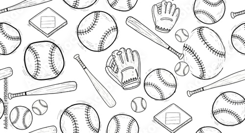 Baseball Pattern Design, Sports Equipment, Artistic Illustration, Fun Environment, Playful Viewpoint, Creative Concept