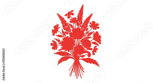 Red Floral Bouquet with Leaves and Flowers.