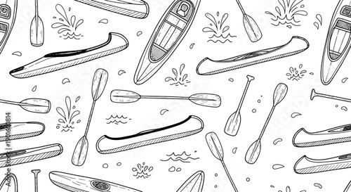 Kayaking Adventure in Calm Waters, Digital Illustration, Serene Environment, Aerial View